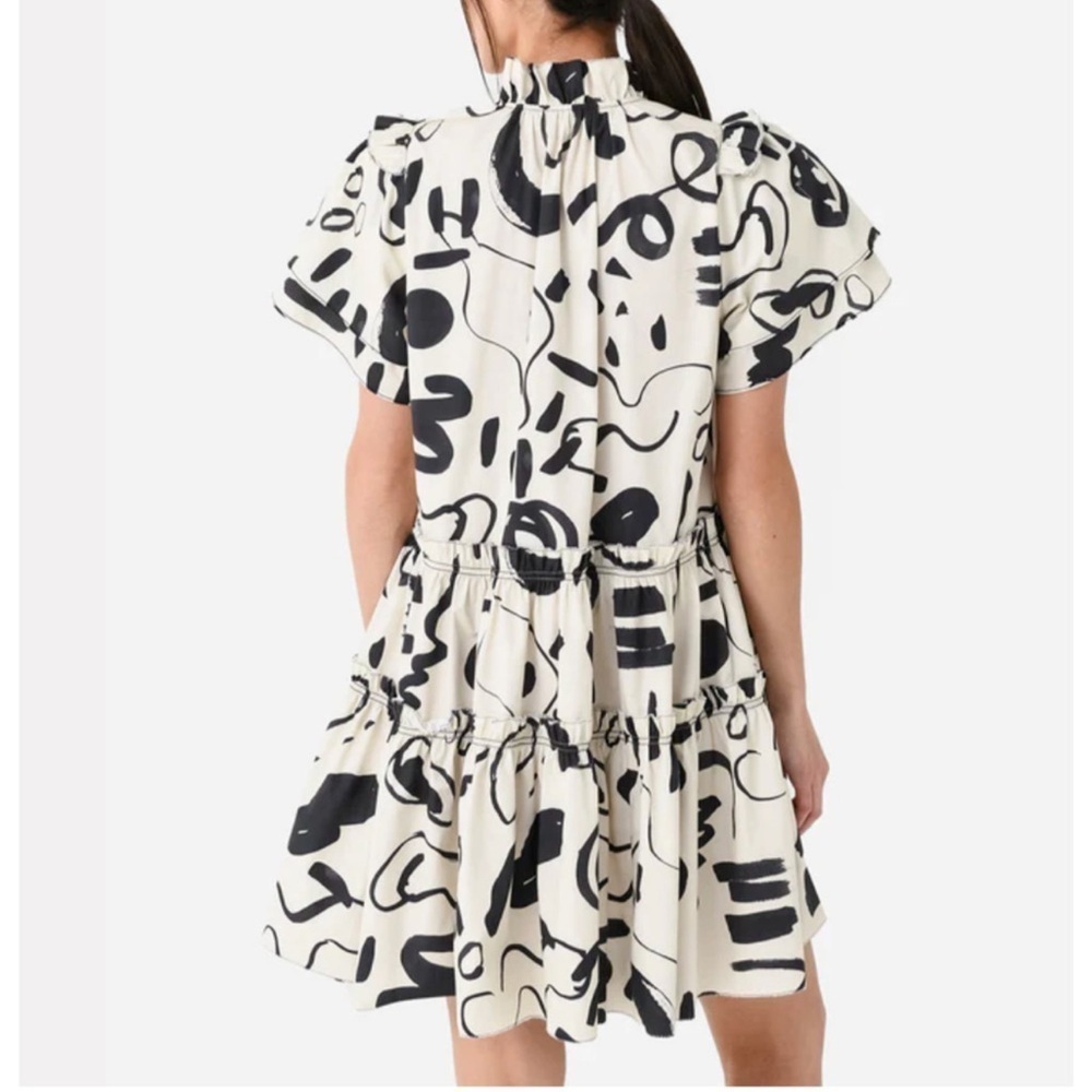 Hunter Bell Merritt Mini Dress Abstract Ink Line Cotton Ruffle - Picture 2 of 15
